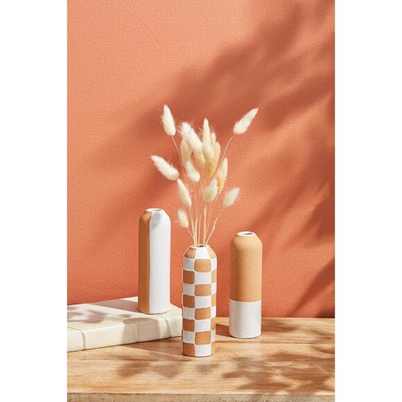 Mud Pie Terracotta Bud Vase, Check 2"L x 2"W x 7"H - Picture 3 of 3